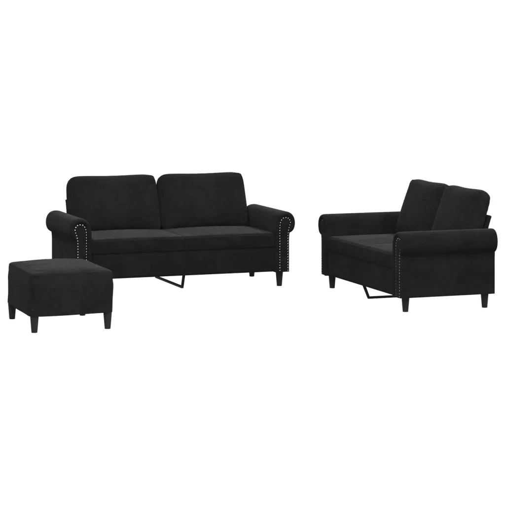Set di Divani 3 pz con Cuscini Nero in Velluto 3202225