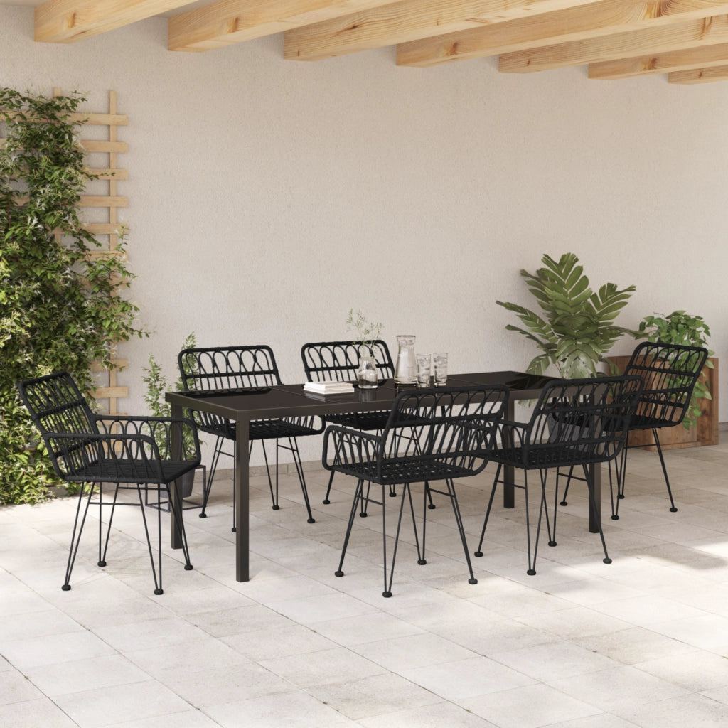 Set da pranzo da giardino 7 pezzi Nero Polyrattan