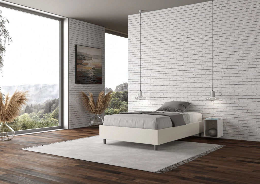 Letto 1 Piazza e Mezzo Sommier 120x200 cm con Rete e Contenitore Azelia Bianco