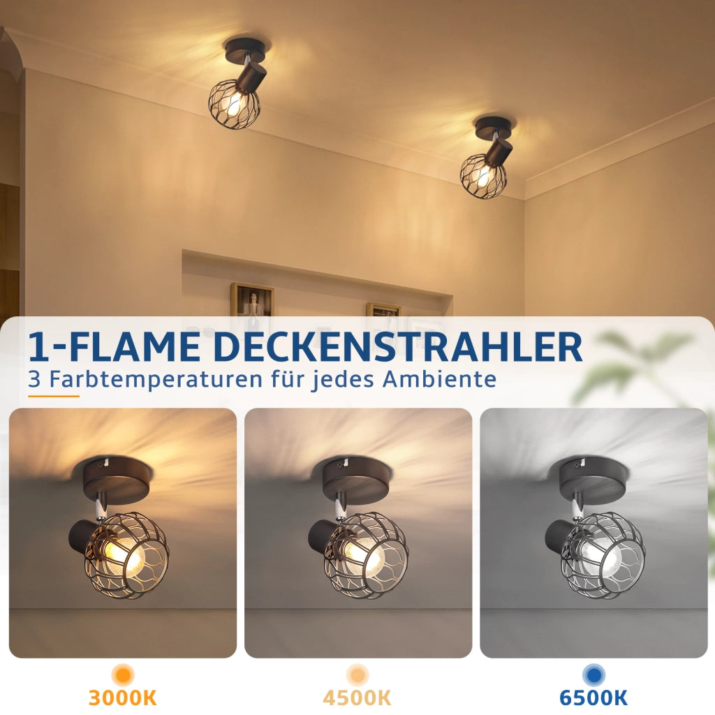 ZMH Faretto da soffitto 1 Luce Nero E14 Metall Orientabile 350¡ã per Corridoio Cucina Camera Senza Lampadina