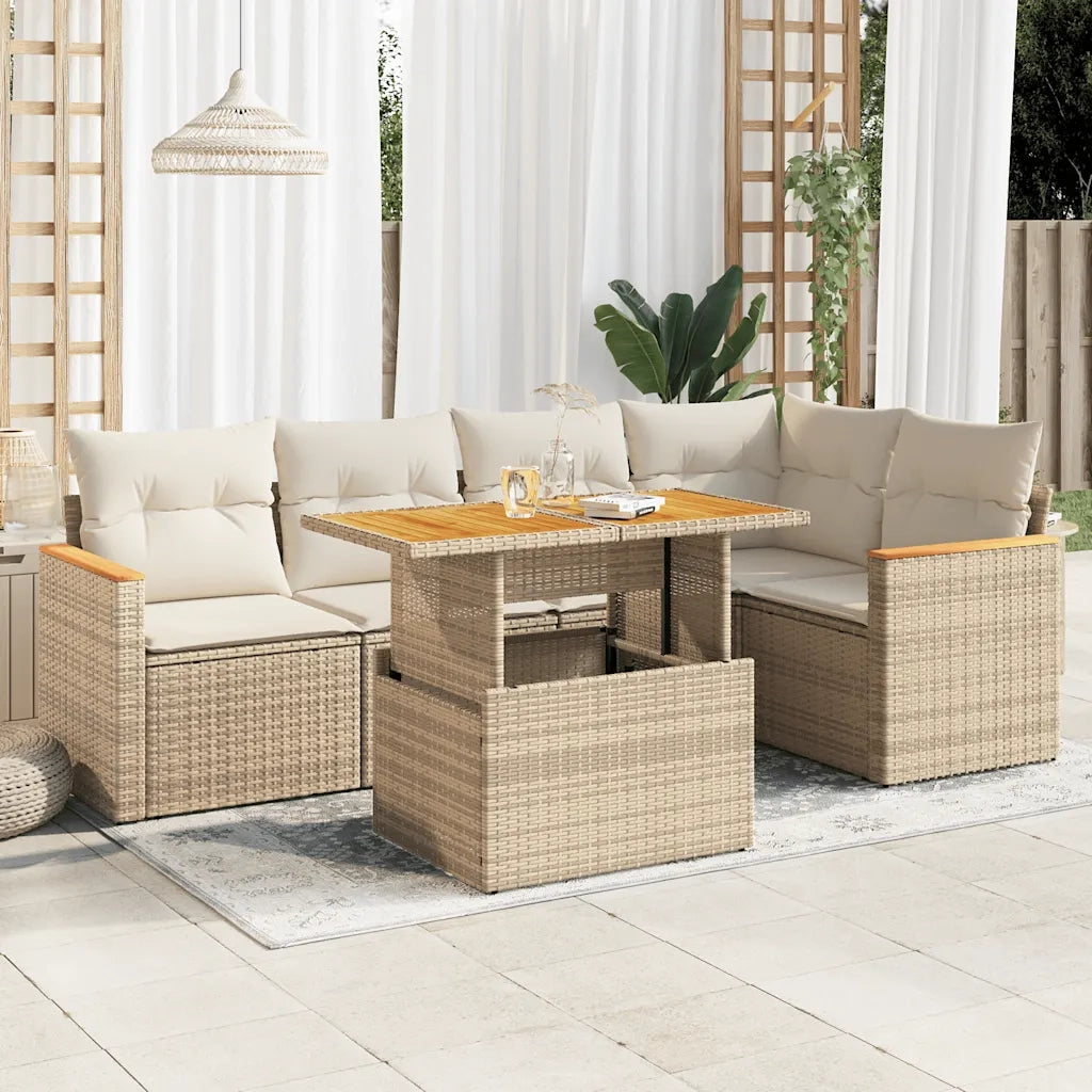 Set Divano da Giardino 6 pz con Cuscini Beige Polyrattan Acacia 3327488