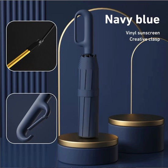 Parasole automatico apri-chiudi blu, 1 clic per aprire, ripiegabile all'indietro, resistente al vento e alle radiazioni UV, compatto (103 cm), con manico rotativo