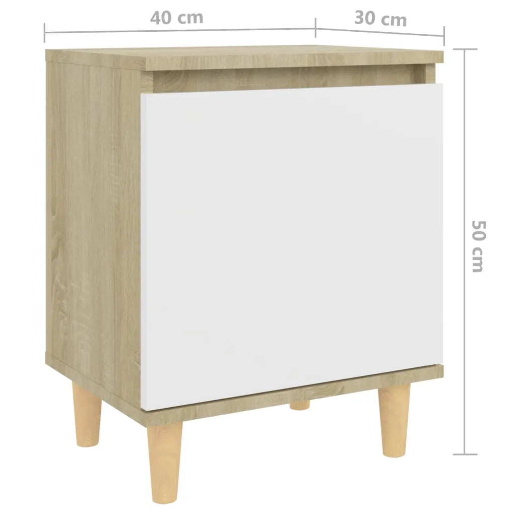 Comodini Gambe Legno Massello 2pz Rovere Sonoma Bianco 40x30x50 805826