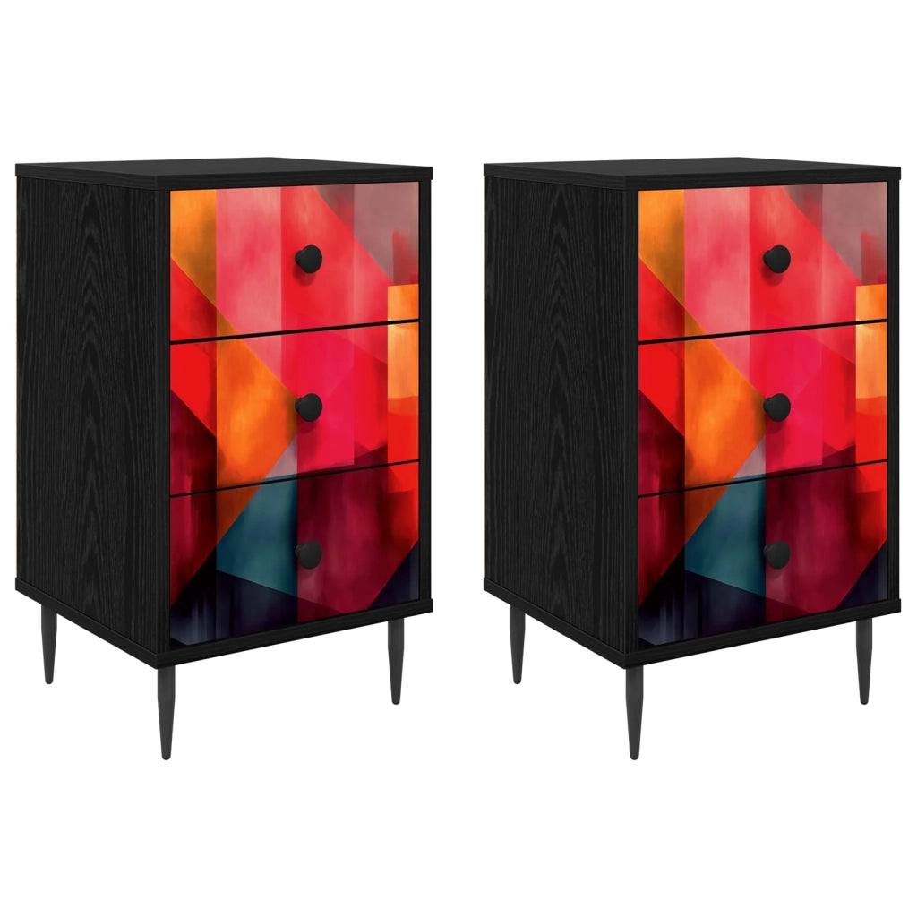 Armadio da Notte HEESCH 2 pz Rovere Nero 36 x 33 x 61 cm 8007328