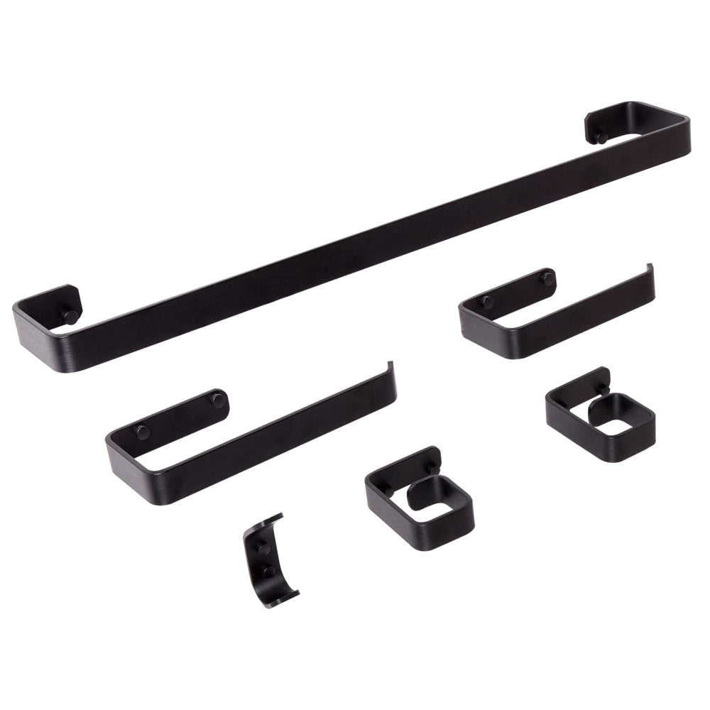 Set di 6 accessori da bagno in alluminio e vetro finitura opaca nera