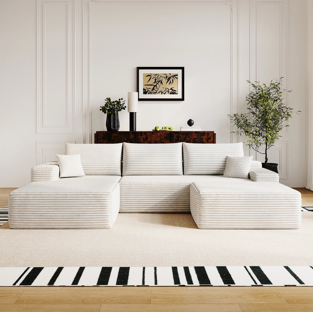 Divano in tessuto a coste 270x175x83 cm; bianco; imbottitura in schiuma elastica