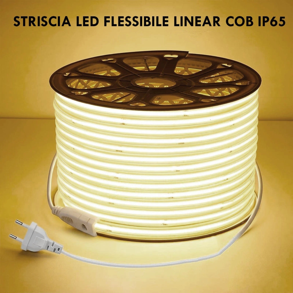 Striscia LED Flessibile LINEAR COB 230V IP65 Lama di Luce Continua 10W/m per Esterni 932lm/m BOBINA 100 metri 4000K