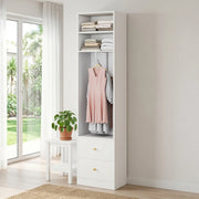 Armadio stretto bianco 50x30x200 cm in MDF con appendiabiti e 2 cassetti