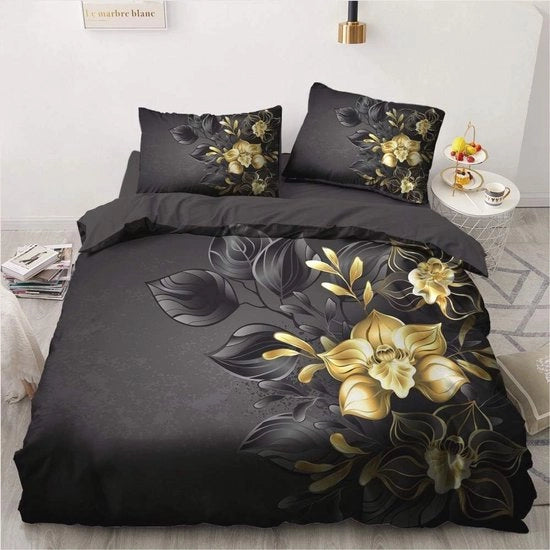 Dekbedovertrek romantico a fiori 220 x 240 cm con chiusura a raccordo - Set di microfibra lussuoso con 2 cuscini con copri cuscino 80 x 80 cm