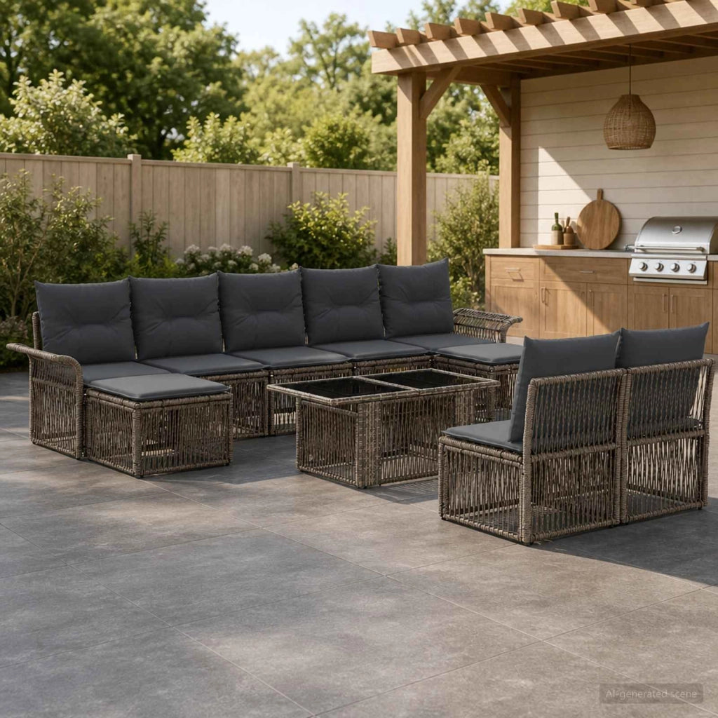 Set Divano da Giardino 10 pz Grigio e Grigio Scuro polyrattan 3436691