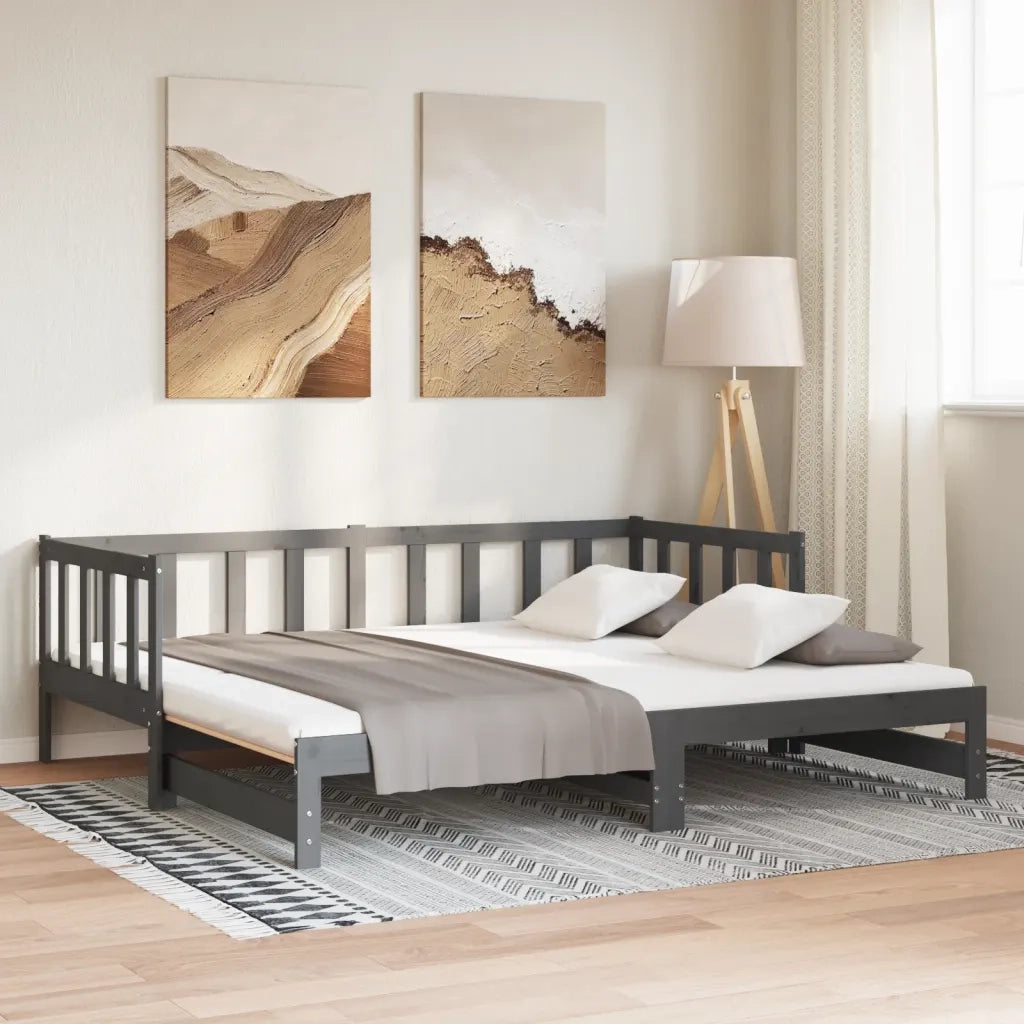 Dormeuse Estraibile Grigia 2x(90x190) cm Legno Massello di Pino 814666