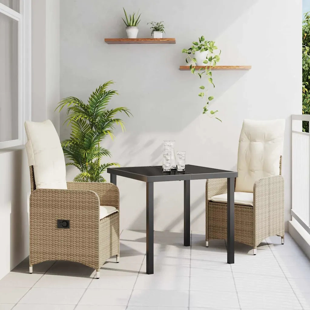 Set da Pranzo per Giardino con cuscino 3 pcs Beige polyrattan