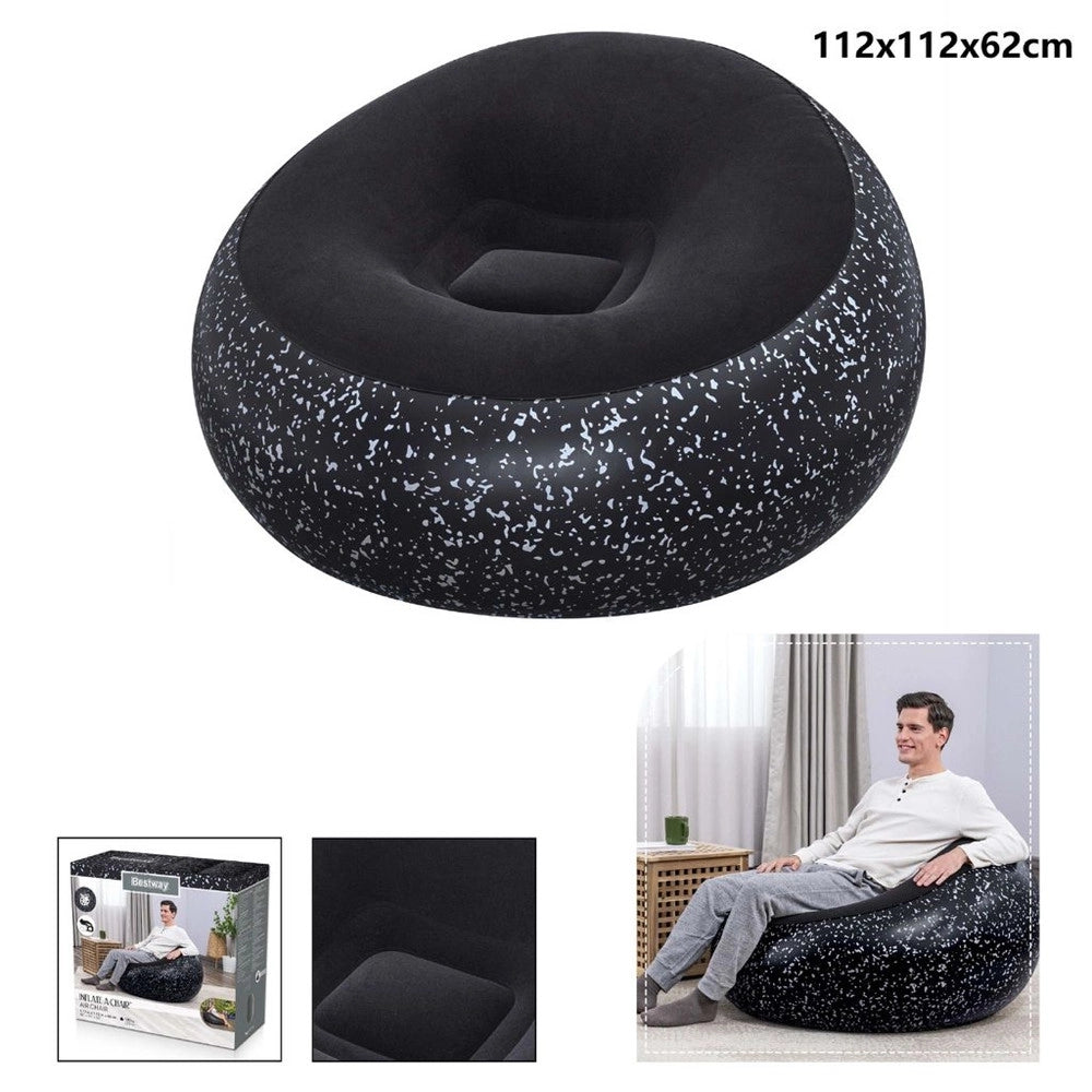Trade Shop - Poltrona Pouf Gonfiabile 112x112x66cm Superficie Vellutata Design Macchiettato Casa Giardino -