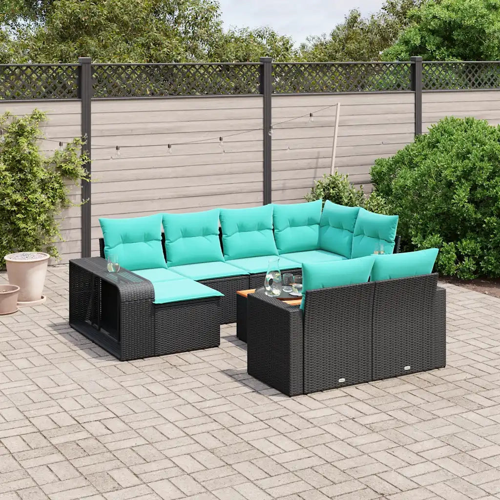Set Divani da Giardino 11 pz con Cuscini Nero in Polyrattan 3228917