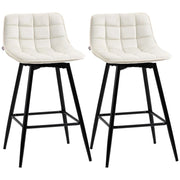 SET 2 SGABELLI DA BAR CON SCHIENALE E POGGIAPIEDI IN STILE NORDICO IN METALLO E VELLUTO, COLOR CREMA, 45X47X88 CM
