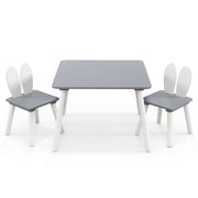 Set tavolo sedie per bambini 3 pezzi per arte, Tavolo e 2 sedie a coniglio gambe in legno massiccio Grigio-Tavoli e sedie