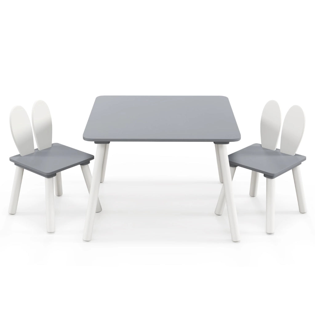 Set tavolo sedie per bambini 3 pezzi per arte, Tavolo e 2 sedie a coniglio gambe in legno massiccio Grigio-Tavoli e sedie