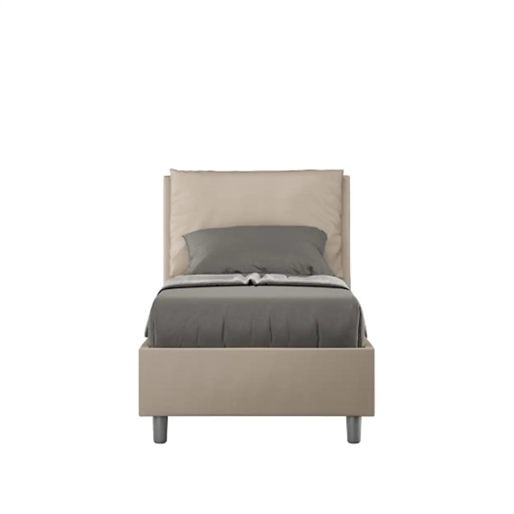 Letto singolo contenitore imbottito 80x210 similpelle tortora Antea