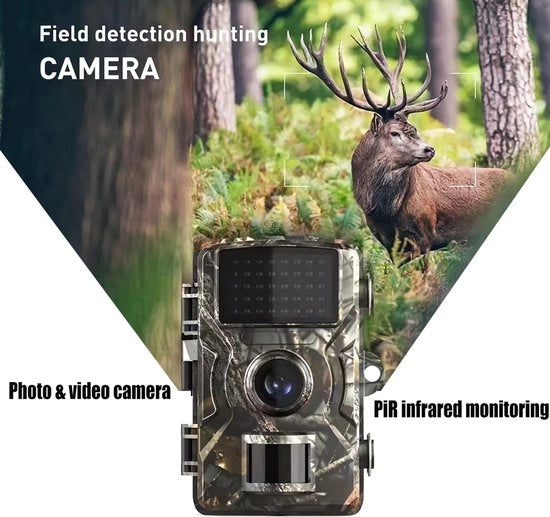 Camera da caccia con sensore 16 MP, risoluzione 1080P, visione notturna infrarossa 940 nm, scatto attivato da movimento, telecamera di sicurezza per fotografia all'aperto di animali selvatici, caduta - funziona con batterie (non incluse)