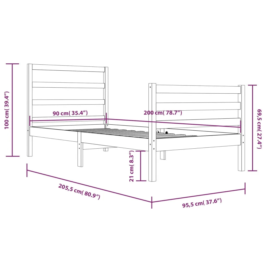 Giroletto-Struttura Letto Bianco in Legno Massello di Pino 90x200 cm 653821