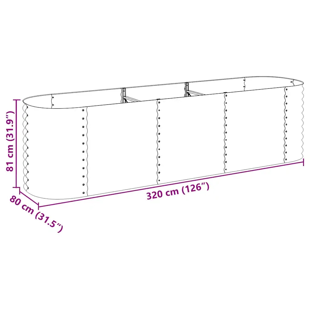 Letto Rialzato Giardino 320x80x81 cm in Acciaio Zincato Grigio 45522
