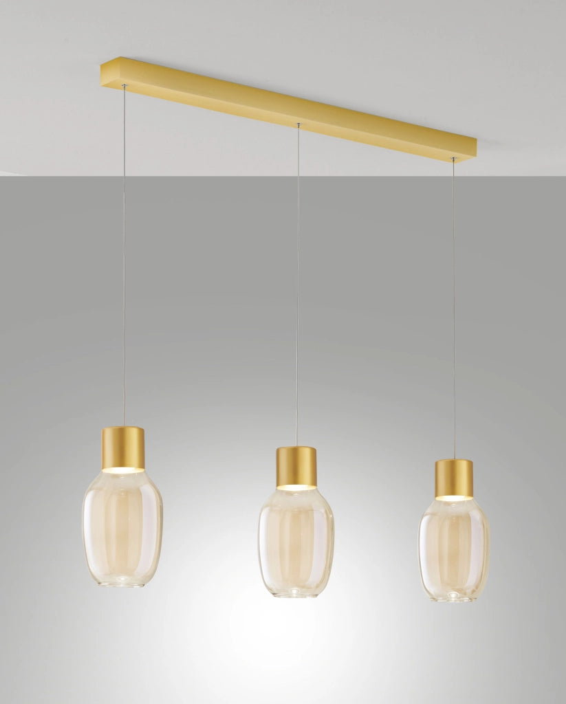 Lampada a Sospensione LED Lapo 36W 3900lm 3000K Warm White, Struttura in Metallo e Vetro Borosilicato Cognac, Dimmerabile a Step - Lapo