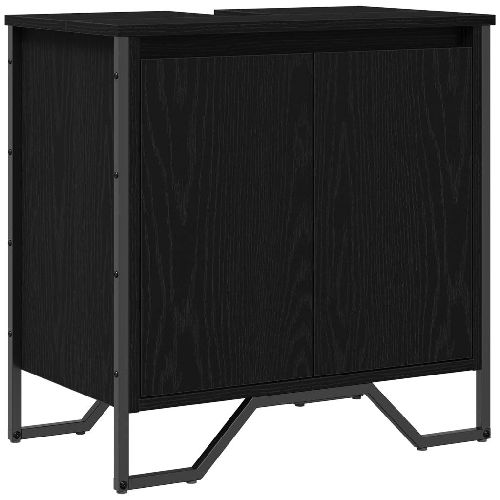 Mobile per Lavabo da Bagno Rovere Nero 60x35x60 cm Legno Ingegnerizzato