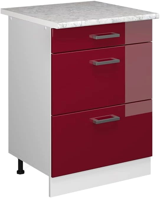 Base universale R-Line, Grigio, 60 cm con cassetti, senza piano di lavoro, adatto per la conservazione di accessori per la pulizia e per la casa