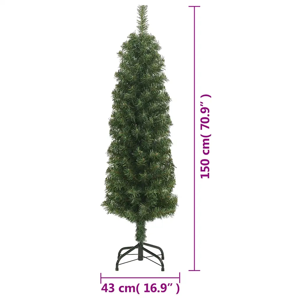 Albero di Natale Artificiale Sottile con Base-Decorazioni natalizie Verde 150 cm PVC