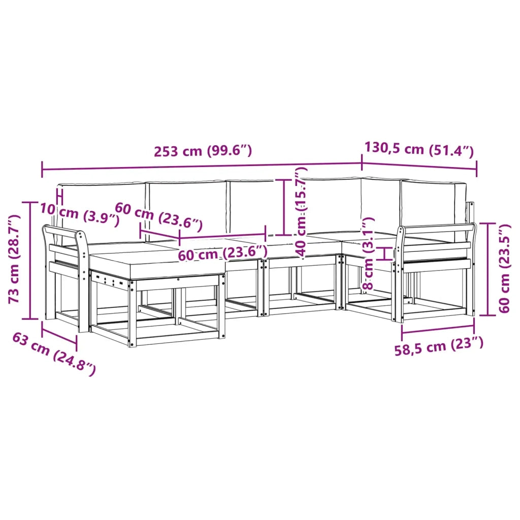 Set di divani da esterno 6 pz Bianco e Antracite Poliestere 3387876