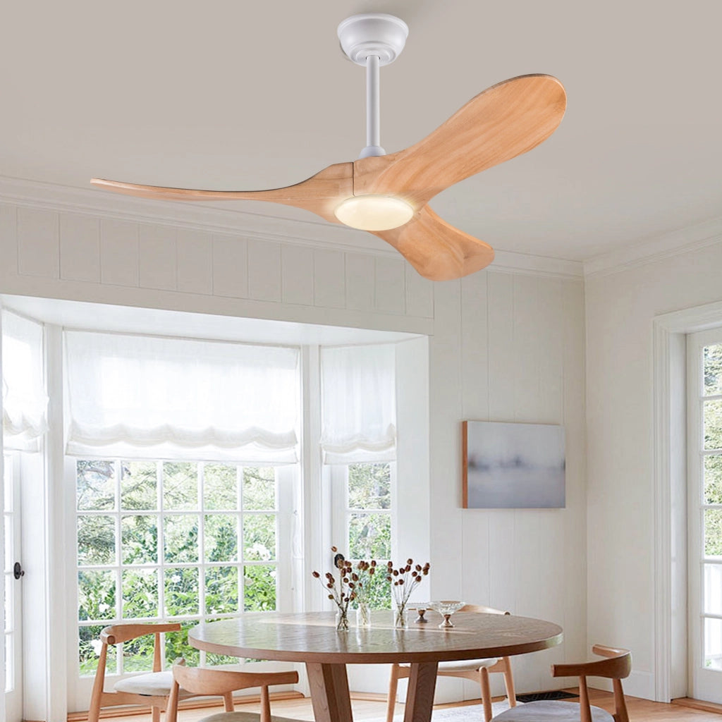 Ventilatore da soffitto 42 pollici con illuminazione e telecomando, 3 pale legno massello naturale, 3CCT dimmerabile, reversibile, 6 vel, timer
