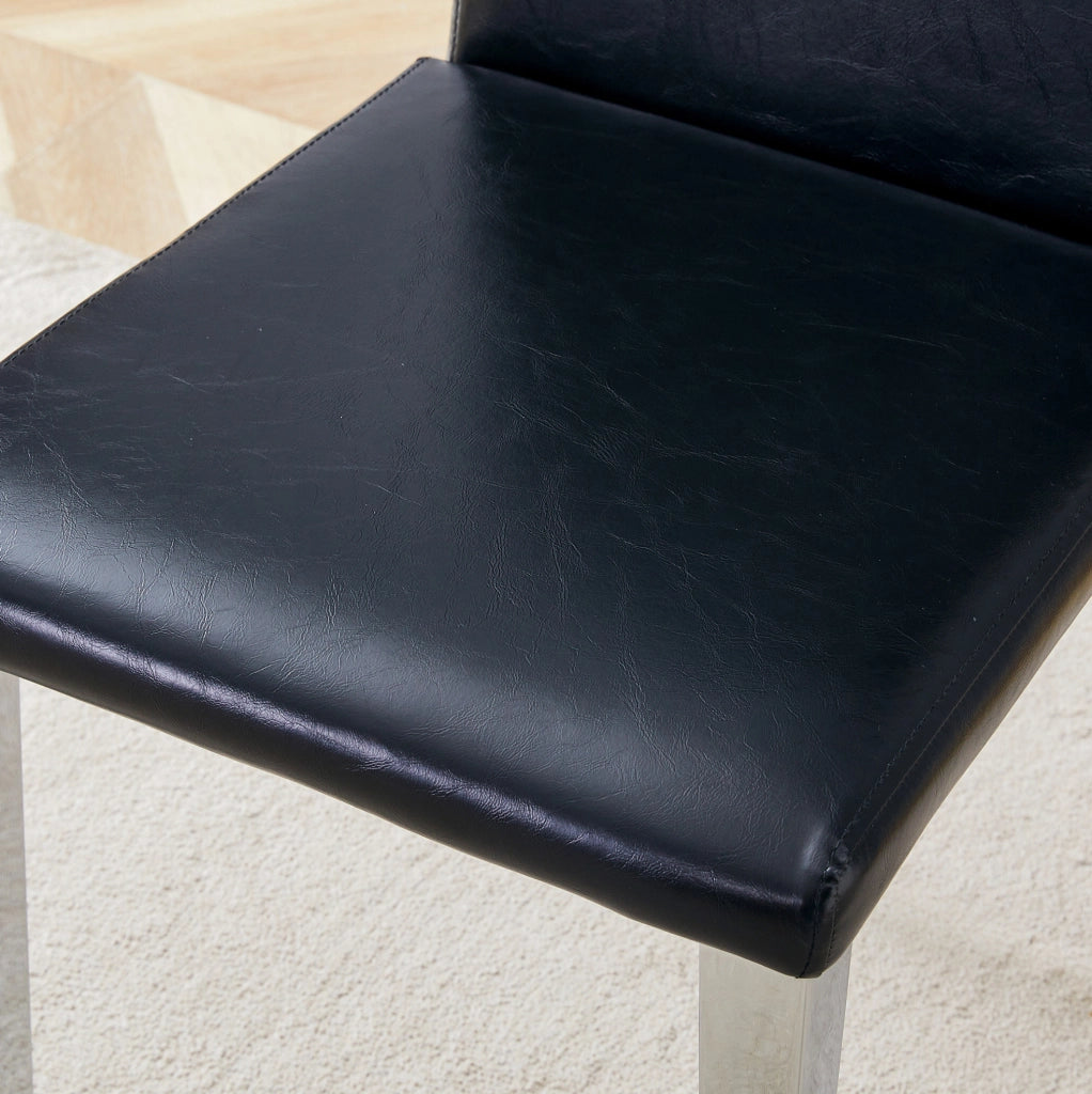 Set 2 sedie da pranzo moderne in PU nero con gambe in metallo argentato; h 90 cm