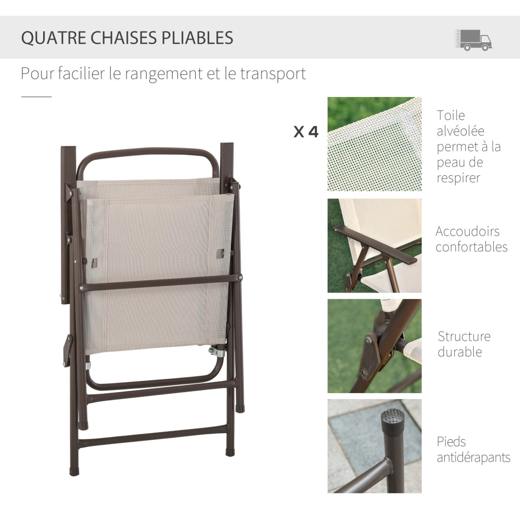 Set da giardino 6 pezzi ¨C zephmum ¨C tavolo rotondo + 4 sedie pieghevoli + ombrellone beige