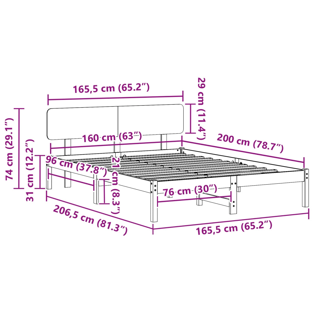 Struttura Letto con Testiera Bianca 160x200 cm Legno Massello di Pino