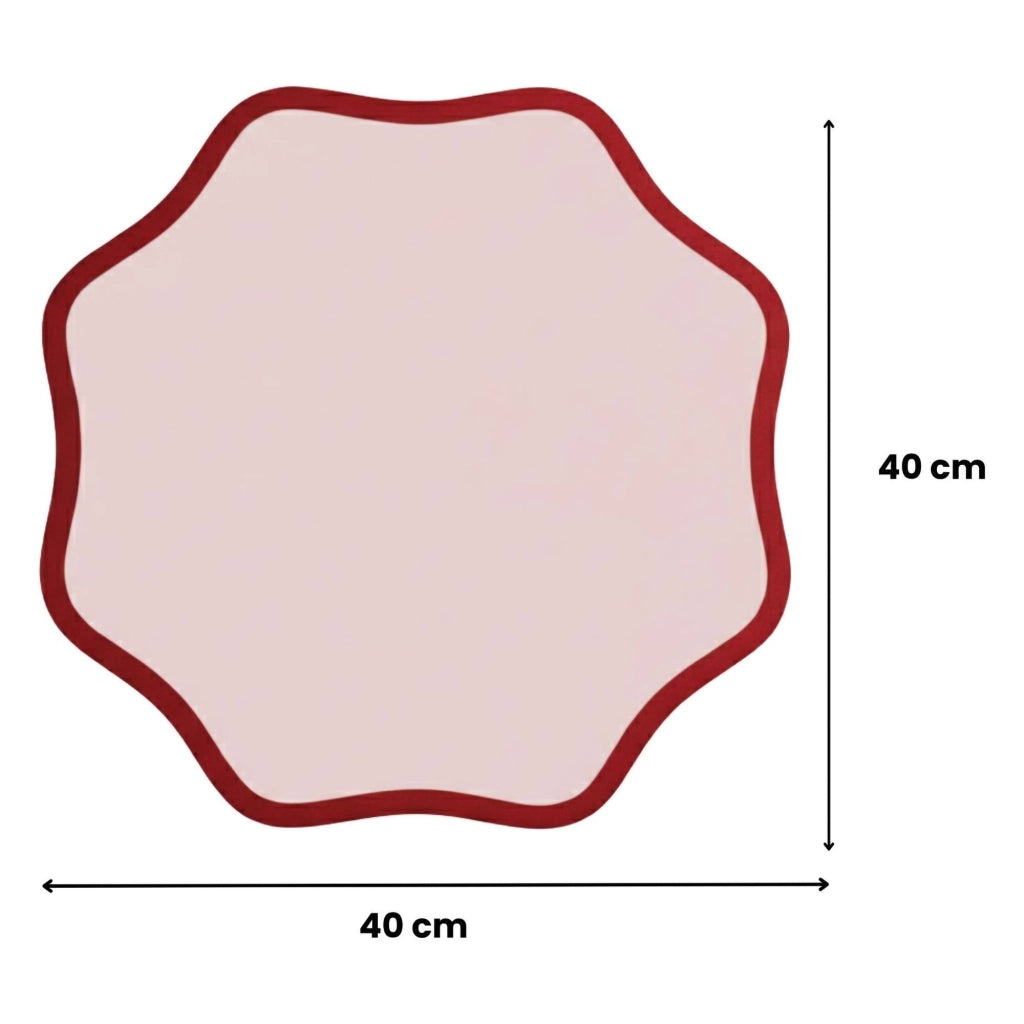 Hati, Tovaglietta Americana set da 2, Bordo Ondulato, Coppia Bicolore Made in Italy, 40x40 cm Rosso