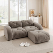 Divano modulare a 2 posti con pouf in chenille, schiuma 32D ad alta densità, design antiscivolo, taupe