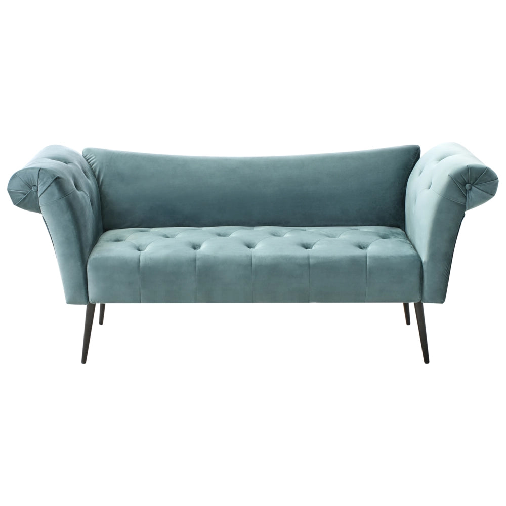Chaise Longue in tessuto verde acqua e Gambe con gambe in metallo dorato