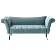 Chaise Longue in tessuto verde acqua e Gambe con gambe in metallo dorato
