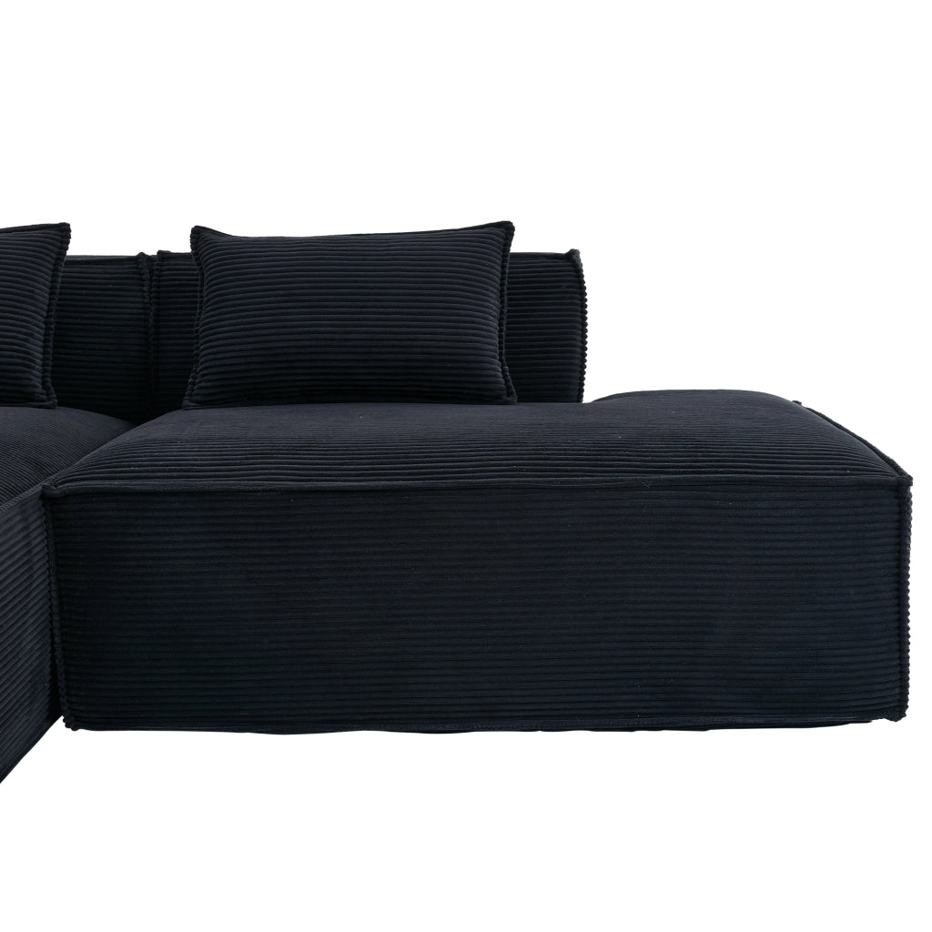 Divano dritto compatto per casa e ufficio con cuscino elastico e rivestimento resistente in poliestere nero 235 cm