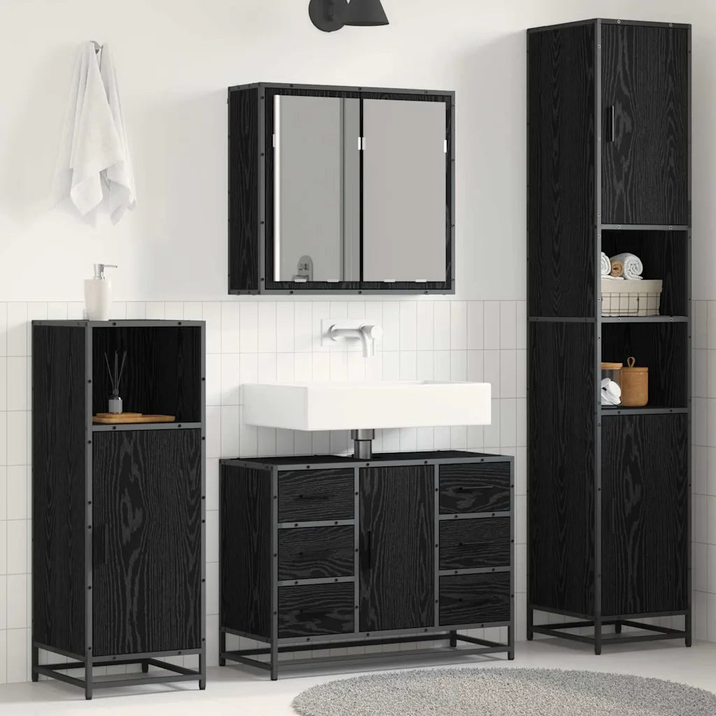Set di mobili per il bagno 3 pcs Rovere Nero Legno multistrato 3402562