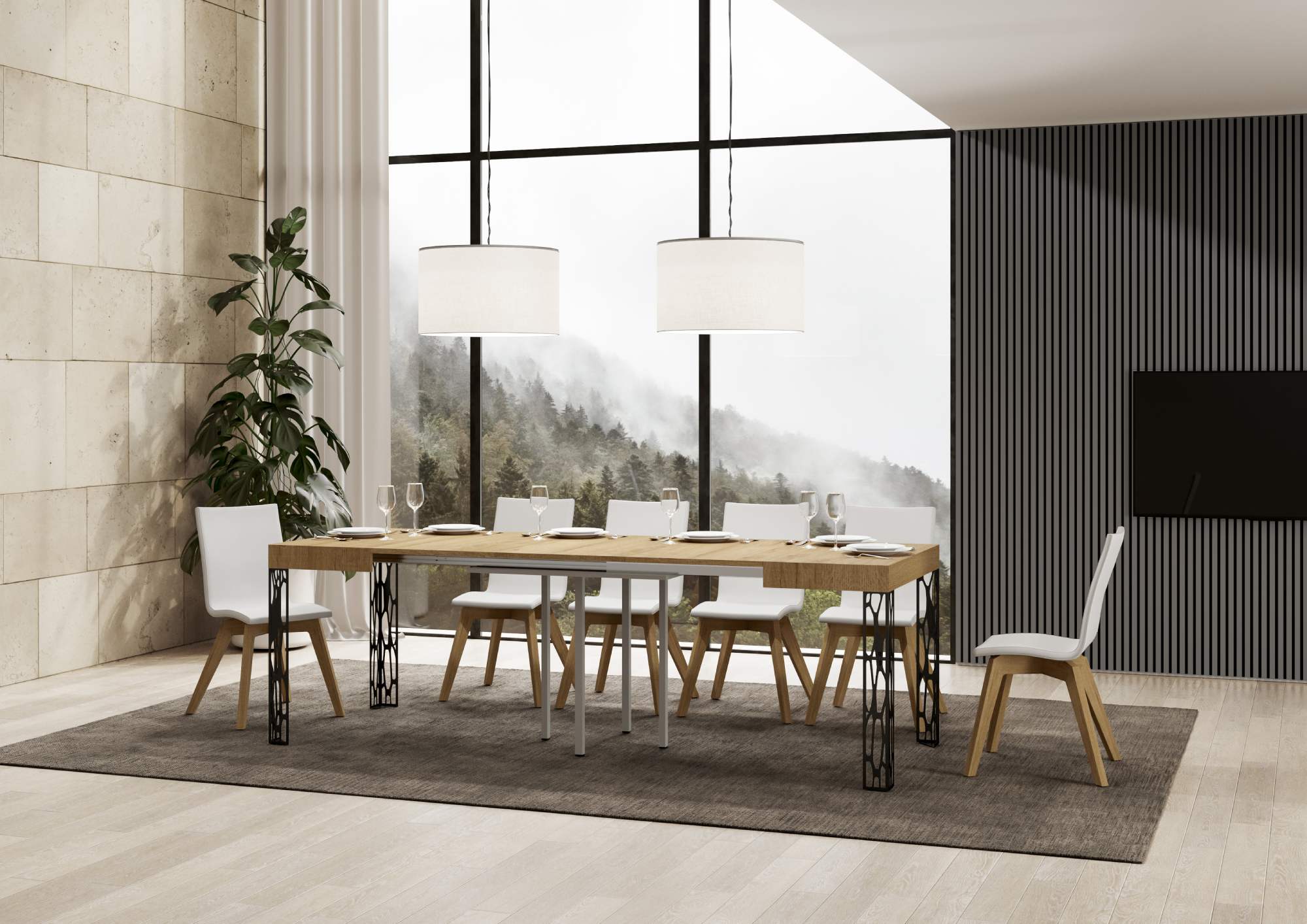 Tavolo Allungabile 90-246x90x77 cm Ghibli Allungabile piano Quercia Naturale