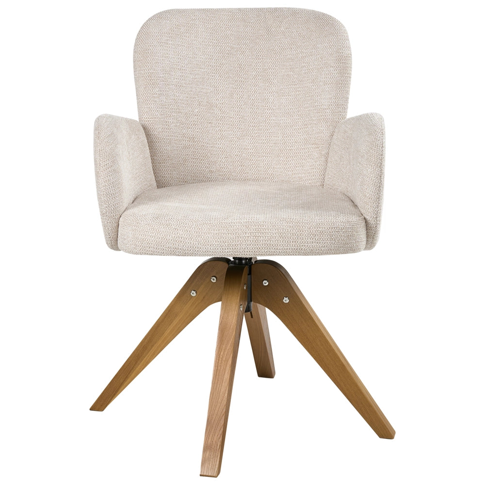 Set di 2 sedie da pranzo girevoli Rivestimento in tessuto beige chiaro Base con gambe in legno girevoli in metallo