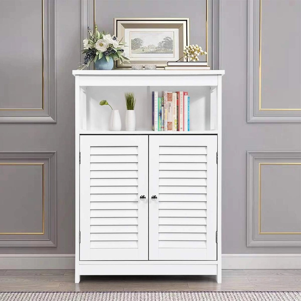 Armadietto Mobile Bagno Autoportante, con 2 Ante Legno e Ripiani Regolabili in Altezza, 3 Livelli, Multiuso e Salvaspazio, 30x60x80 cm (Bianco)