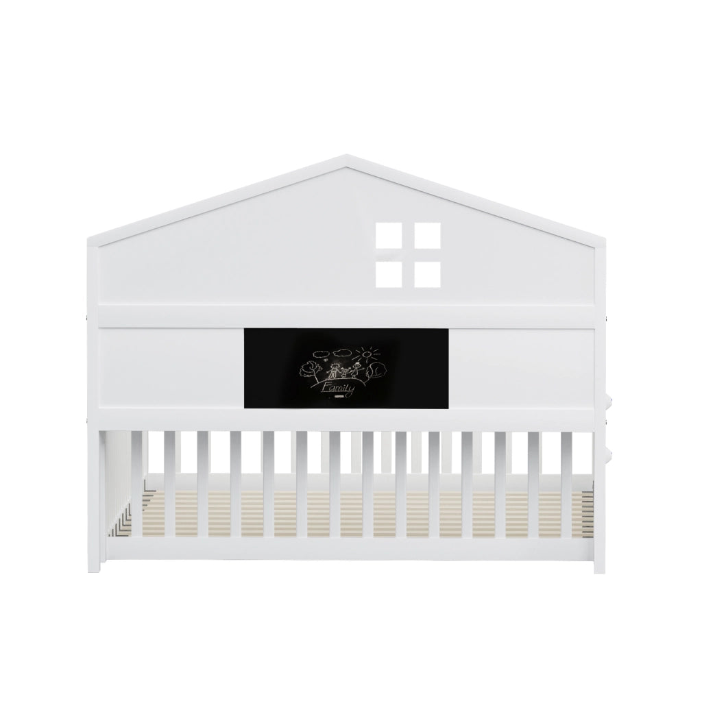 Letto per bambini 140x200 cm con sponde; porta e lavagna; bianco