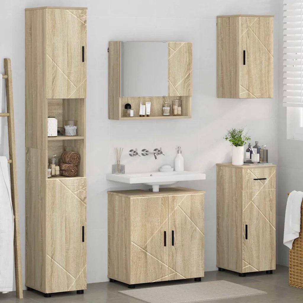 Set di mobili per il bagno con cassetto 5 pcs Rovere Sonoma 3392995