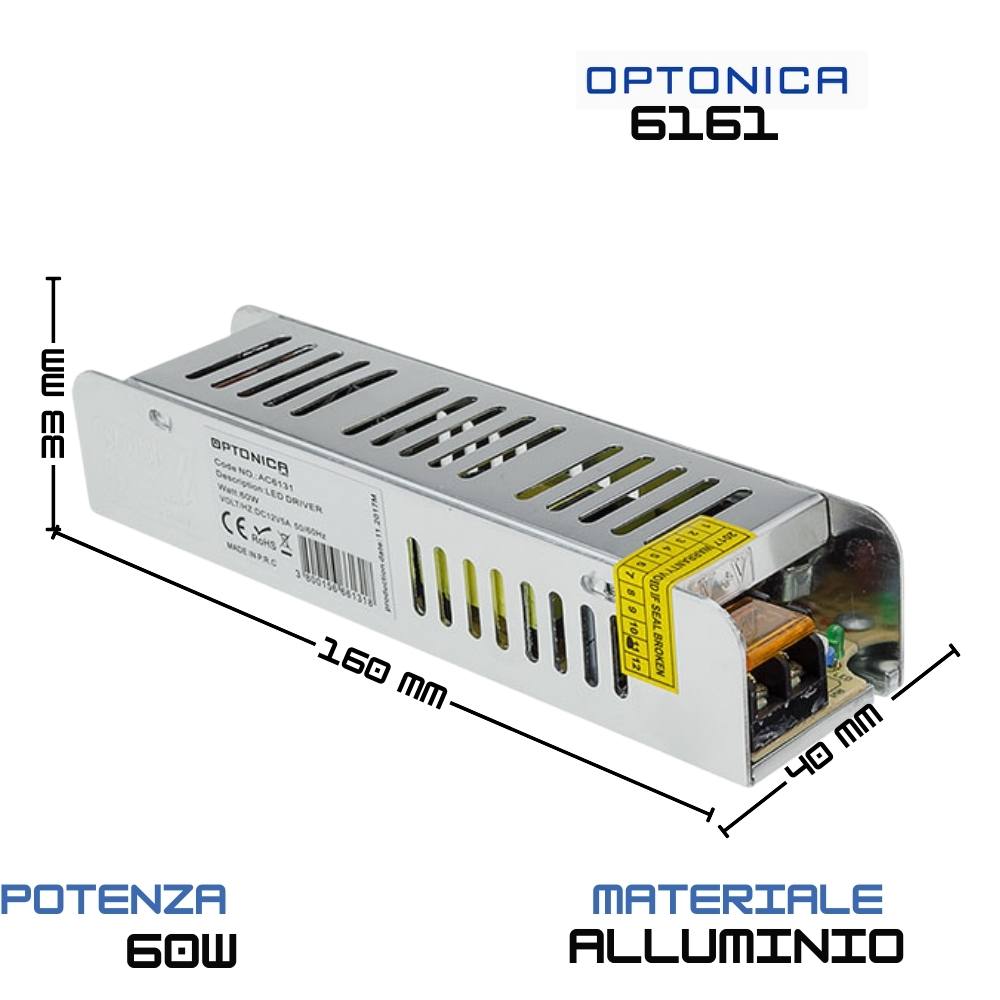 Alimentatore ottimale per strisce led 24v 60w in metallo