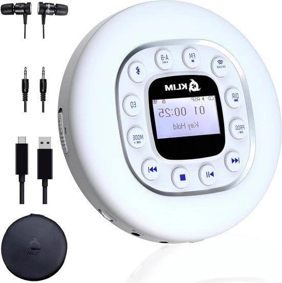 Portatile lettore CD con lunga durata batteria - radio FM - MP3 - scheda SD - Bluetooth - bianco