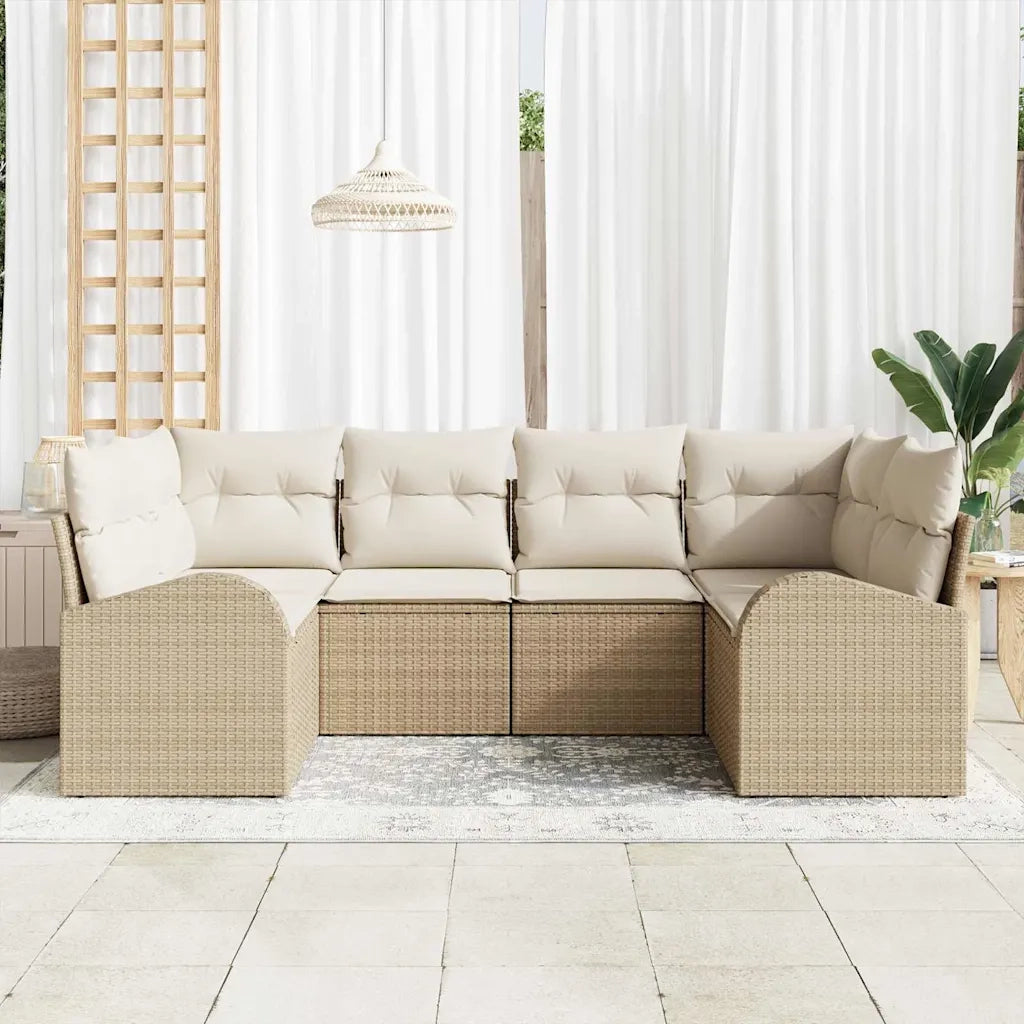 Set Divano da Giardino 6 pcs Beige Rattan in Polipropilene