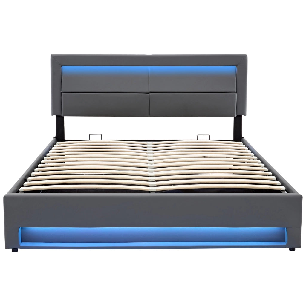 Letti contenitori 140x190 cm USB e LED con contenitore PU grigio (Senza materasso)