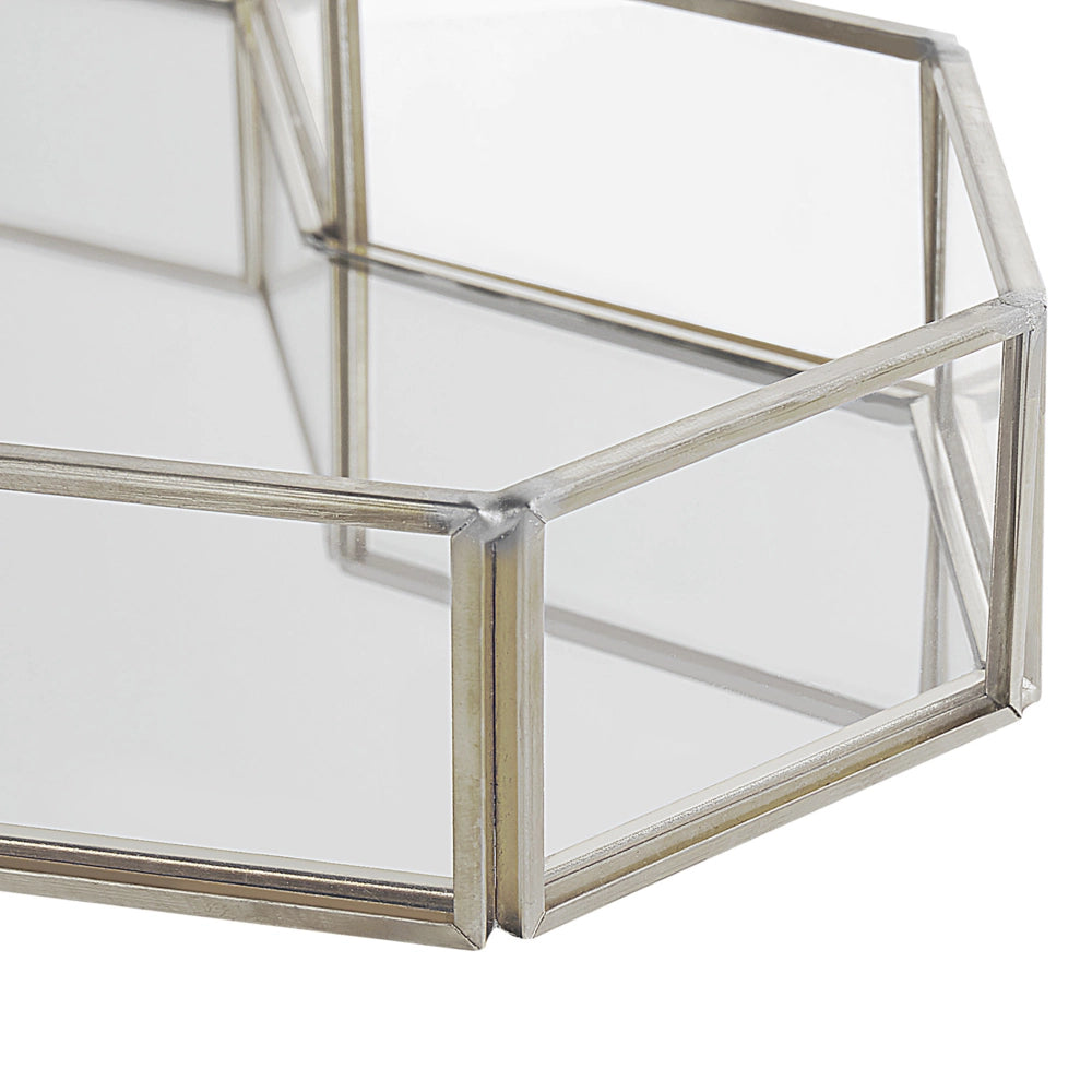 Vassoio decorativo argento acciaio inox e vetro specchiato a forma di cuore 28 x 20 cm pezzo per gioielli candele